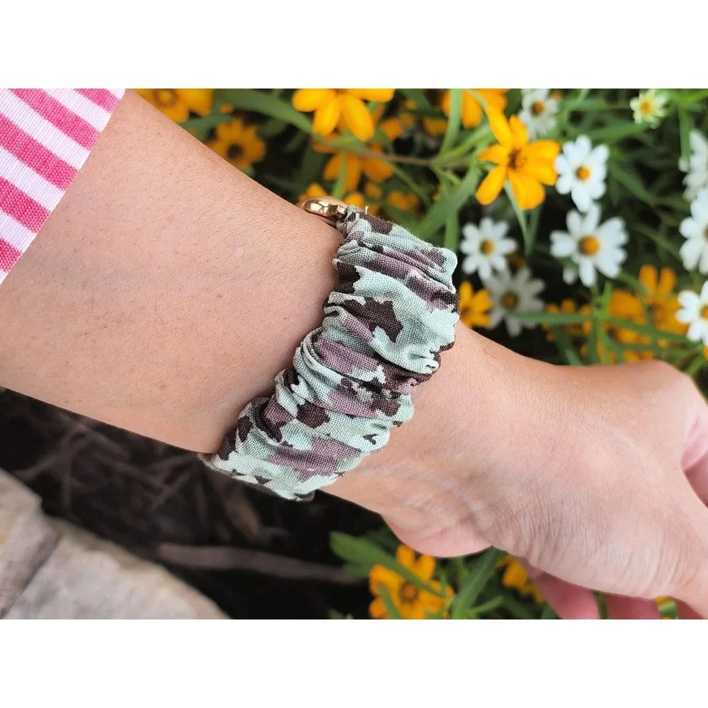 Gold Smartwatch with Camouflage Scrunchie Band